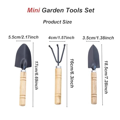 3 Pcs Mini Garden Tools Set Small Tiny Shovel Trowel and Hand Rake with Solid Wood Handle Indoor Gardening Tools for Pot Plants Succulent Bonsai - style: 3PCS Mini Black