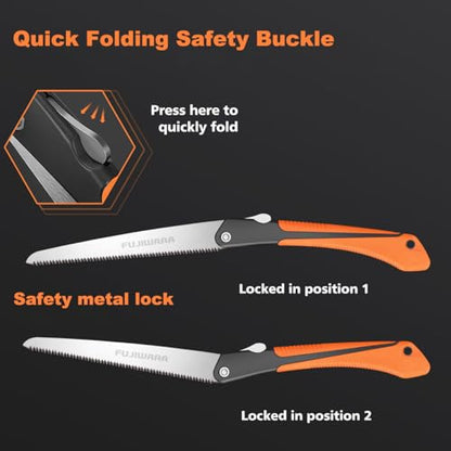 FUJIWARA 10 Inch Folding Pruning Saw - SK4 Steel Blade with 7 TPI and 2 Adjustable Angles for Smooth Cutting, Heavy Duty Hand Saw for Tree Trimming,Camping, Gardening, Bushcraft - size: 10 inch