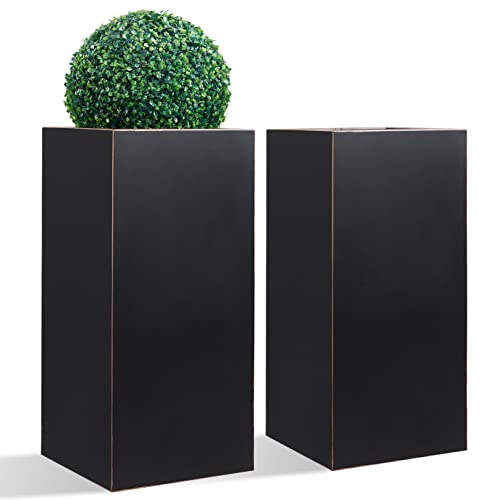 14Lx14Wx30H Tall Metallic Heavy Planter for Outdoor Porch/Patio Set of 2 - color: Black