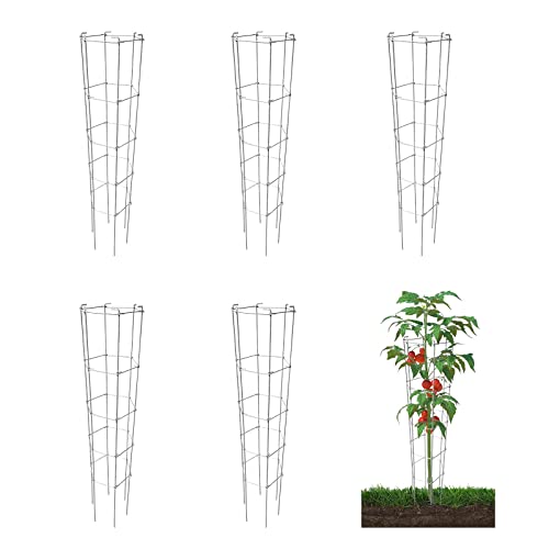 46 Inch Height 5PCS Galvanized Hexagon Folding Tomato Cage,Climbing Plant Support Tower Vegetable Stake Trellis - size: 46in Hex-Galvanized-5Pack
