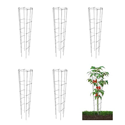 46 Inch Height 5PCS Galvanized Hexagon Folding Tomato Cage,Climbing Plant Support Tower Vegetable Stake Trellis - size: 46in Hex-Galvanized-5Pack