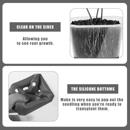20Pcs Nursery Pot Planters Variety Pack, Reusable Clear Plastic and Silicone Square Pots with Drainage for Seedlings and Flower Plants (Black) - color: Black