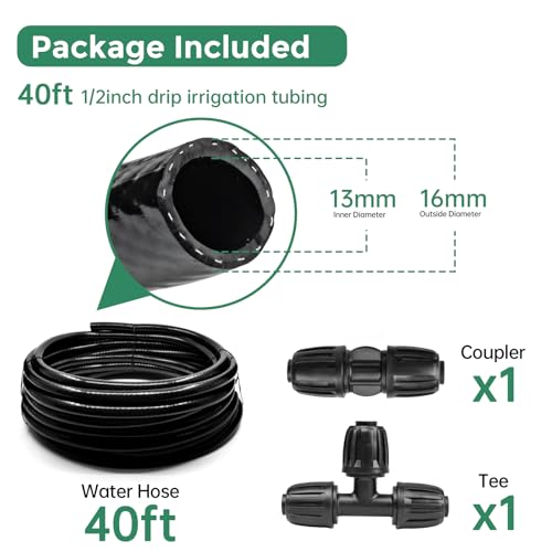 Maotong 40 FT 1/2 inch Drip Irrigation Tubing Main Line Hose Tube for Garden Irrigation System - size: 40 FT 1/2"