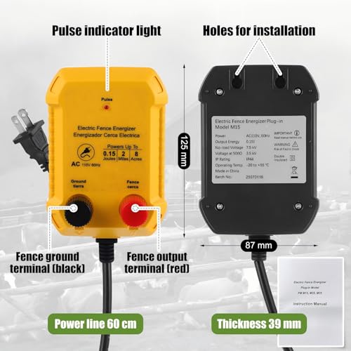 MorningRo Electric Fence Charger Kit 0.15J 2 Mile 50 Insulators 250ft Wire - style: 0.15 Joule