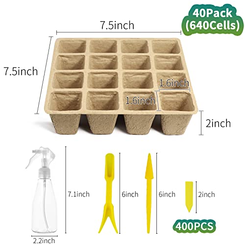 TCBWFY 640Cells Seedling Start Trays,40 Pack Peat Pots Seedling Pots Biodegradable,Seedling Starter Kit,Organic Germination Plant Starter Trays - size: 640cells-40pcs