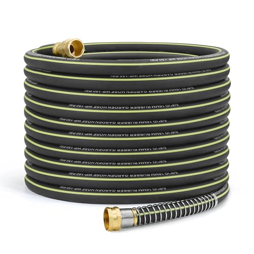 Flexible Rubber Garden Hose 100ft, 5/8" Hybrid Rubber Hose Heavy Duty - color: Black, size: 100ft 5/8"