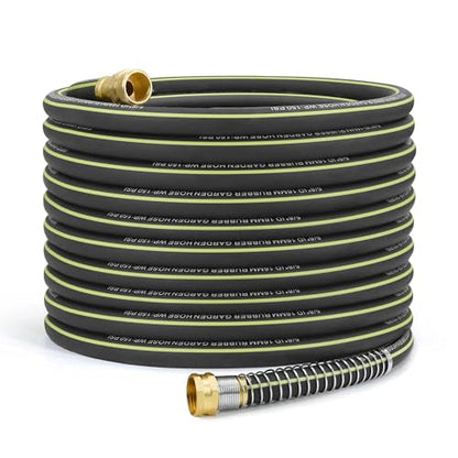 Flexible Rubber Garden Hose 100ft, 5/8" Hybrid Rubber Hose Heavy Duty - color: Black, size: 100ft 5/8"
