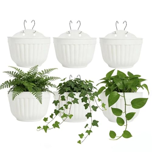 ORIMERC 6 Pcs Plastic Large Wall Plant Pots Vertical Garden Living Wall Mounted Window Hanging Basket Fence Planters Indoor Outdoor for Plants Flowers Kitchen Herbs Holder with Drainage Decor White - size: 10 inch (6 Pack)