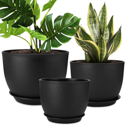 YNNICO Plant Pots 12/10/9 inch Set of 3, with Multi Mesh Drainage Holes - color: Black, size: 12/10/9 inch