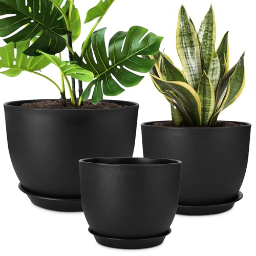YNNICO Plant Pots 12/10/9 inch Set of 3, with Multi Mesh Drainage Holes - color: Black, size: 12/10/9 inch