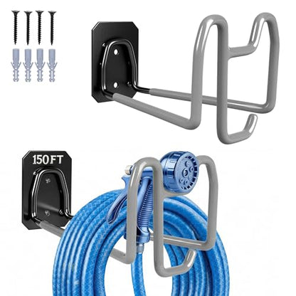 2pcs Garden Hose Holder with Tool Hook Heavy Duty Water Hose Reel - color: 2pc Gray