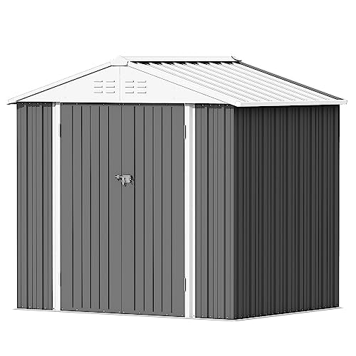 Devoko 8x6 FT Outdoor Storage Shed, Gray - color: Gray, size: 8x6 FT
