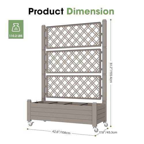 Fancyango Raised Garden Bed with Wheels 61.2" Hx2 - Gray - color: Gray, size: 61.2"Hx2