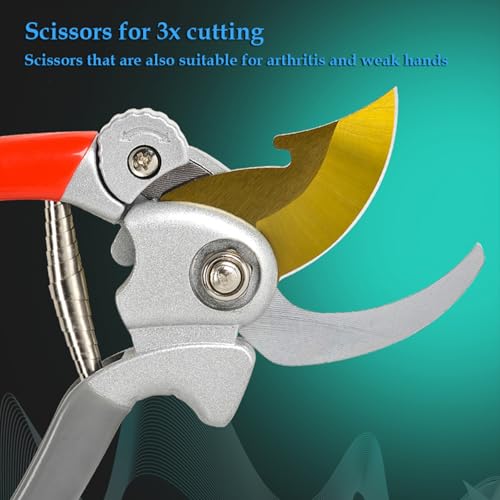 Ultra Sharp Germany Titanium Steel Pruning Shears - Cuts 3X Easier, Weak Hand Arthritis Snips, Rust-Resistant, Effortlessly 1-Inch Cut Capacity Garden Scissors, Ergonomic Handle (gt-04, 1) - color: Red/Grey/Gold