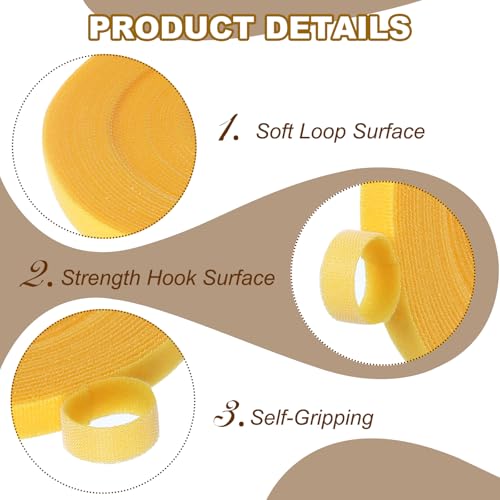 PATIKIL 0.4" x33FT Hook and Loop Tape Double-Sided Nylon Strips Yellow - color: Yellow, size: 0.4"x33FT