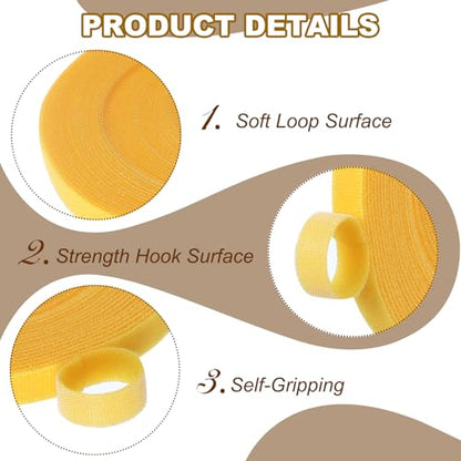 PATIKIL 0.4" x33FT Hook and Loop Tape Double-Sided Nylon Strips Yellow - color: Yellow, size: 0.4"x33FT
