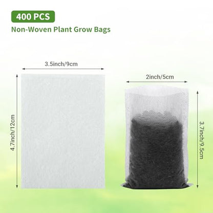 GREANER 400 PCS Plant Nursery Bags, 3.5"x4.7" Biodegradable White Pots for Plants, Fabric Seedling Grow Bags for Indoors and Outdoors Use - size: 3.5"x4.7"/400pcs