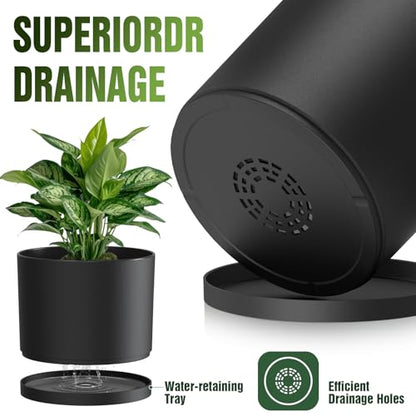 10/9/8 Inch Plant Pots 3 Pack, with Drainage Hole & Saucers - color: Matte Black