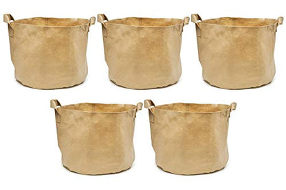 247Garden 5-Pack 15-Gallon Aeration Fabric Pot/Plant Grow Bag w/Handles (260 GSM, Tan w/Black Base, 14.5H x 17D) - color: Tan, size: 15 Gallon