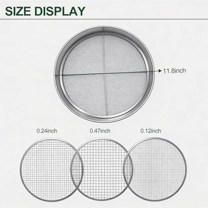 11.8 Inch Garden Soil Sifter Set Dirt Sifter with Interchangeable Screens,Multi-Functional Rock Sifter for Gardening Compost Bonsai and Sand Separation (Silver) - color: Silver