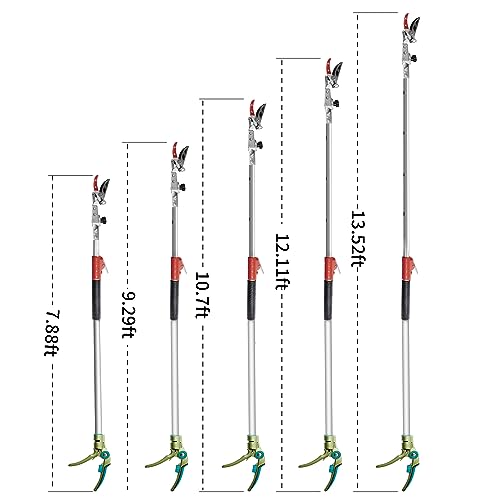 GARTOL Pruner for Garden, Cut Upto 1 Inch & Hold Telescopic Pole Pruner, Fruit Picker with Rotating Blade Head, Lightweight Aluminum Extendable Handle for Tree Branch Cutter, 7.87-13.78 FT, Silver - size: 7.87-13.78 FT