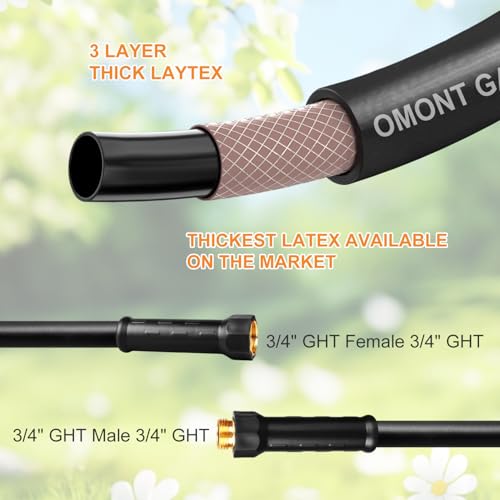 Garden Hose 25ft Heavy Duty Rubber Water Hose, Flexible Rubber Hybrid Hose, Leak-Free Connections, Male to Female 3/4'' Brass Fittings for Garden, Lawn, Yard (25ft) - size: 25ft