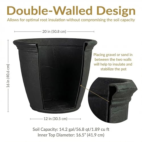 Sunnydaze Anjelica 20'' Large Plastic Planter Pot for Plants, Black - color: Matte Black, size: 20 in