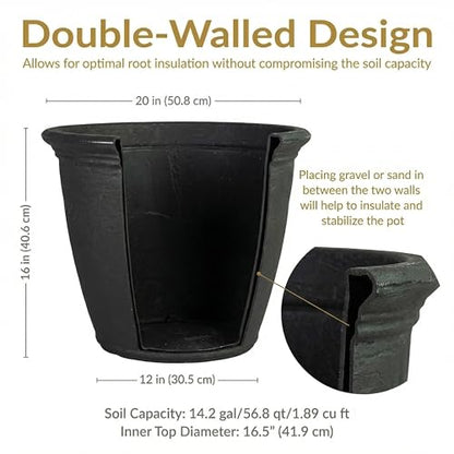 Sunnydaze Anjelica 20'' Large Plastic Planter Pot for Plants, Black - color: Matte Black, size: 20 in