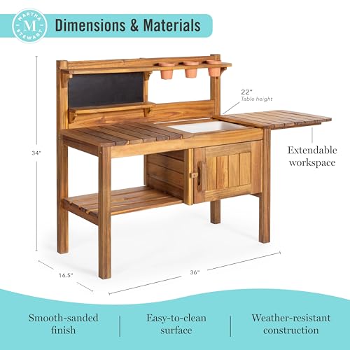 Martha Stewart Kids' Outdoor Potting Bench: Wooden Mud Kitchen Playset w/Pots, Gardening Tools, Chalkboard, Removable Sink | Kids' Pretend Play Furniture, Sensory Mud Table w/Storage for Backyard