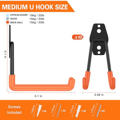 HUPBIPY Garage Hooks Heavy Duty 10 Pack, Wall Mount Ladder Hooks - color: Orange 10Pack