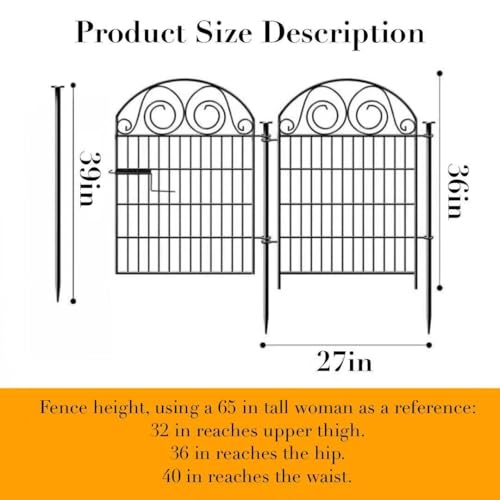 Getlay Tall Garden Animal Barrier Fence with Gate, 36 in(H)×30.6 Ft(L) 14 Panels Dog Digging Fence Barrier, Black Heavy Duty Metal Temporary Fences, Reusable Defense Fencing for Outdoor Yard│Patented - size: 36''(H)-14panels-30.6ft(L)