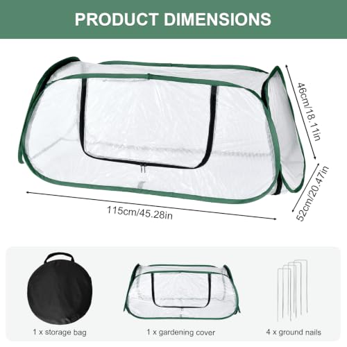 Garden Covers for Raised Beds, Pop up Garden Rows Plants Cover, Vegetable Mesh Plant Protector 45" x 18" x 20" Crop Cage for Protecting Seedlings Fruits Against Birds, Animals, with 4 Stakes - color: White+green