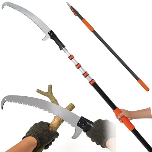 26FT Reach Pole Saws for Tree Trimming, Manual Pole Saw with 5-20FT Telescoping Extension Pole, Pruning Saw with 17" 3X Detachable Saw, Branches Pruner for Garden, Palms & Shrubs Yard Maintenance - size: 5-20FT