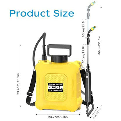 Battery Powered Garden Sprayer 2 Gallon with 2 Pressure Mode, 6 Spray Nozzles, Rechargeable Weed Sprayer Telescopic Wand, Adjustable Strap for Lawn Garden, Blue (Yellow) - color: Yellow