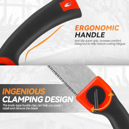 Auto Dynasty Multi Blades HandSaw Set, 6PCS Hardpoint Hand Saw with Cutter Saw Hacksaw Long Blade, Hand Saws For Cutting Wood, Metal, Plastic, Plywood Blade Quick Change Mechanism - style: Multi Blades HandSaw