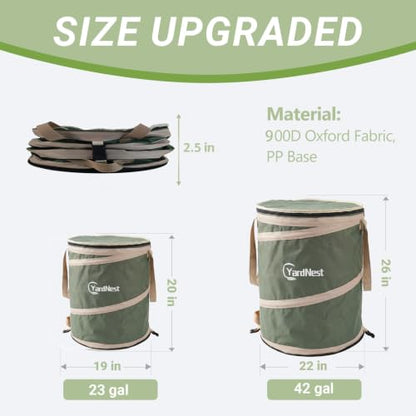 42 Gallon Collapsible Pop-Up Trash Can,Leaf Bag,22"x26",Green