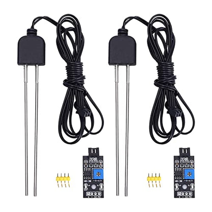 2 Sets Resistive Soil Moisture Meter, Icstation Soil Hygrometer Sensor Test Kit with Corrosion Resistant Probe, Digital Analog Signal Output for Arduino Garden Plant Care Automatic Watering System