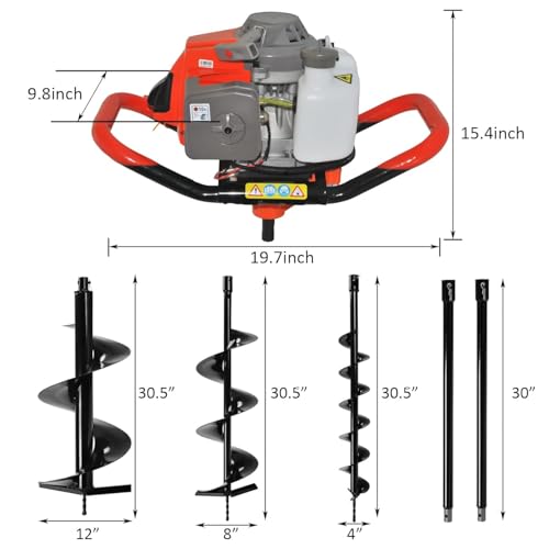 72CC Gas-Powered Post Hole Digger, 2 Stroke Auger, Orange - size: 72CC