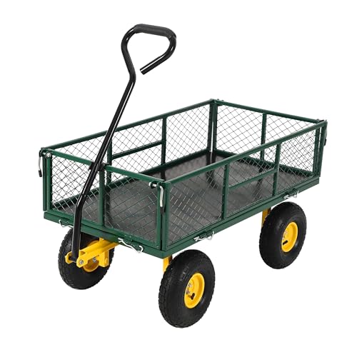 900Lbs Heavy Duty Steel Garden Cart, Convertible Flatbed Wagon Yard Cart - color: Green