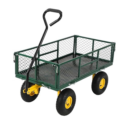 900Lbs Heavy Duty Steel Garden Cart, Convertible Flatbed Wagon Yard Cart - color: Green