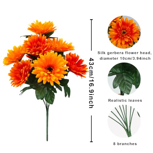 2 Bundles 16 Heads Large Artificial Mums Fake Fall Flowers for Outdoors - color: Orange Yellow