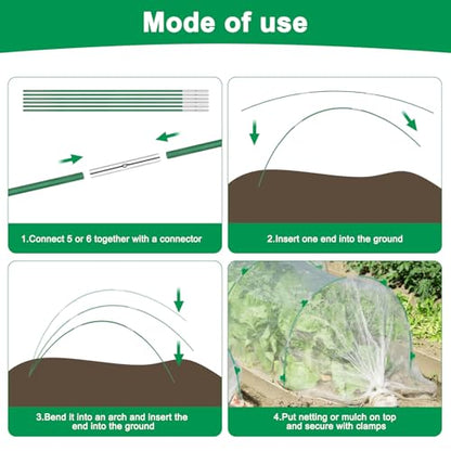 Garden Hoops for Raised Beds, Splinter-Free Fiberglass Greenhouse Hoops Grow Tunnel, 36 Pcs Adjustable Frame for Row Cover & Bird Netting, Rust-Proof DIY Outdoor Plant Stakes