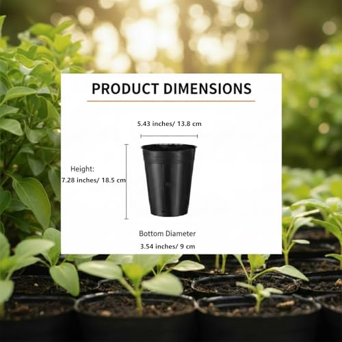 100 Pack Tall Tree Pot 5.9'' x 7.8'', Black Plastic Deep Nursery Pots, Soft Deep Seedling Pots for Seed Starting, Plant Starter Cups with Drainage Holes for Flowers, Cuttings & Transplanting - size: 5.9'' X 7.8''