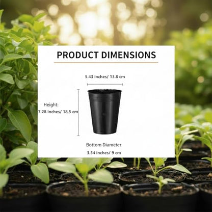 100 Pack Tall Tree Pot 5.9'' x 7.8'', Black Plastic Deep Nursery Pots, Soft Deep Seedling Pots for Seed Starting, Plant Starter Cups with Drainage Holes for Flowers, Cuttings & Transplanting - size: 5.9'' X 7.8''