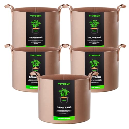 VIVOSUN 5-Pack 5 Gallon Plant Grow Bags Fabric Pots with Handles - color: Tan, size: 5 Gallons