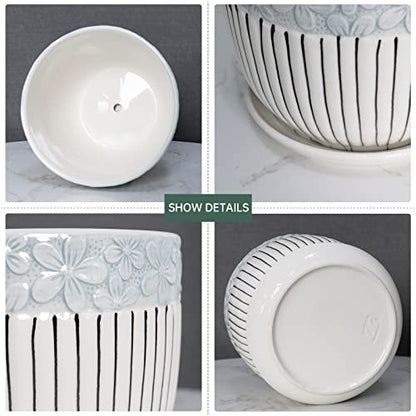 Gray Flower Pots, Texture Ceramic Plant Pots for Indoor Plants Set of 3 - color: Gray