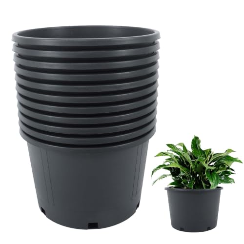 Plant Pots Flower Pot 10-Pack 5 Gallon Short Planter Nursery Pot Garden Seedling Planters Containers Plastic Injection Molded Pots with Drainage Holes for Outdoor Indoor Plants Vegetables, Black - color: Black, size: 5 Gallon Short - Round