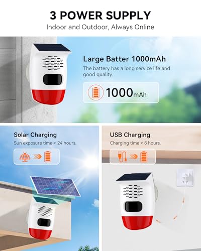PILSAMAS 2-Pack Solar Motion Sensor Alarm, 120dB Deer Bear Deterrent, IP65 - style: Square-Beam