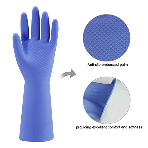 Bamllum Rubber Kitchen Dishwashing Gloves - 4 Pairs Colorful Reusable Household Cleaning Gloves for Washing Dishes and Cleaning Tasks, Flexible Long-lasting and Non-Slip (Large, Blue+Pink+Yellow+Red) - size: Large