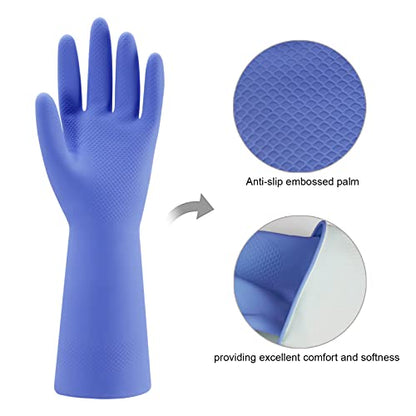 Bamllum Rubber Kitchen Dishwashing Gloves - 4 Pairs Colorful Reusable Household Cleaning Gloves for Washing Dishes and Cleaning Tasks, Flexible Long-lasting and Non-Slip (Large, Blue+Pink+Yellow+Red) - size: Large